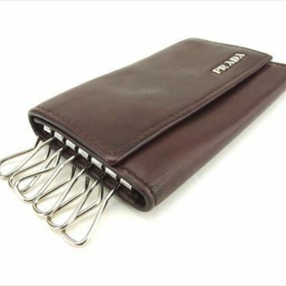 AUTH Prada Key case Key holder Logo Brown Silver leather Mens - Picture 5 of 8